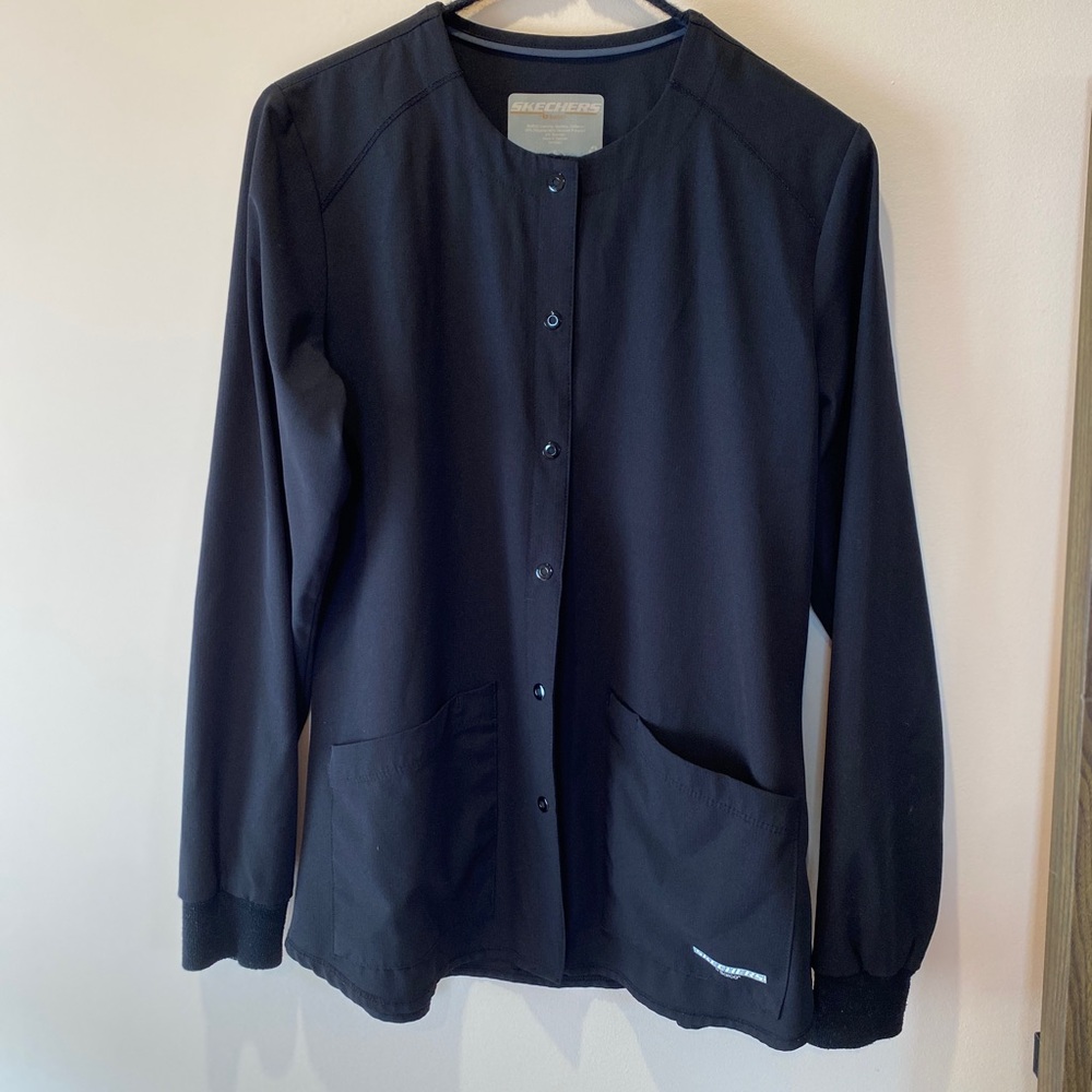 Skechers Black Button Down Scrub Jacket